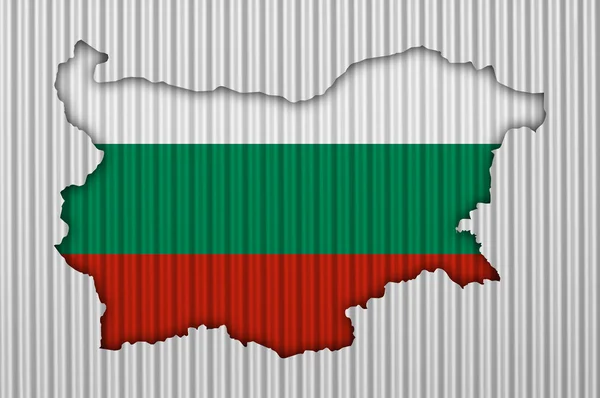 Χάρτης και σημαία της Βουλγαρίας σε κυματοειδές σιδήρου — Φωτογραφία Αρχείου