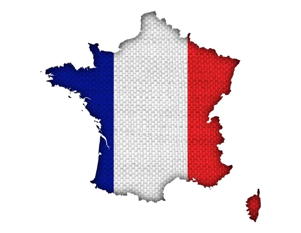 Mapa y bandera de Francia sobre lino viejo —  Fotos de Stock