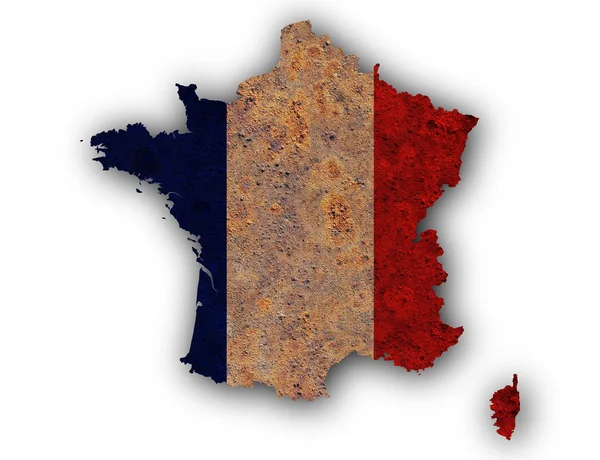 Map and flag of France on rusty metal — Stock Photo, Image