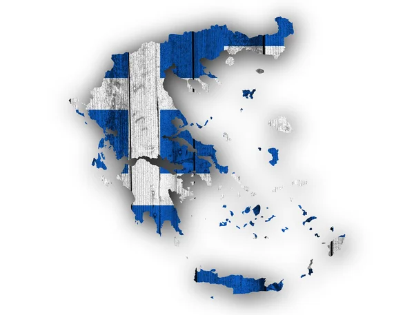 Mapa e bandeira da Grécia em madeira intemperizada — Fotografia de Stock