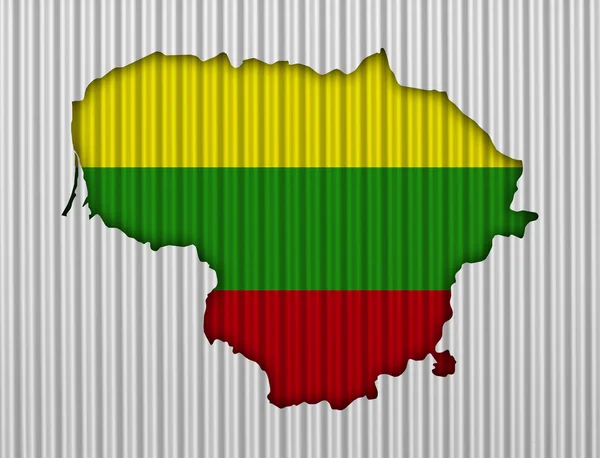 Mappa e bandiera di Lituania su ferro ondulato — Foto Stock