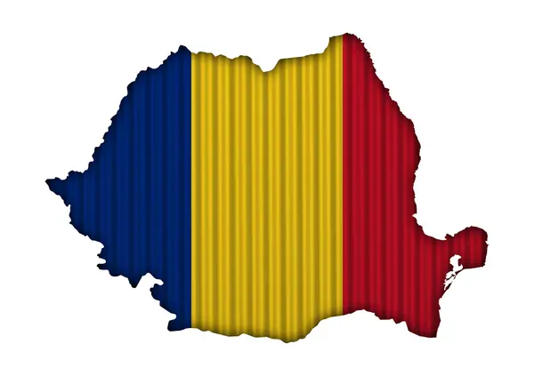 Χάρτης και σημαία της Ρουμανίας σε κυματοειδές σιδήρου — Φωτογραφία Αρχείου