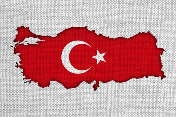 Karte und Flagge der Türkei auf altem Leinen — Stockfoto