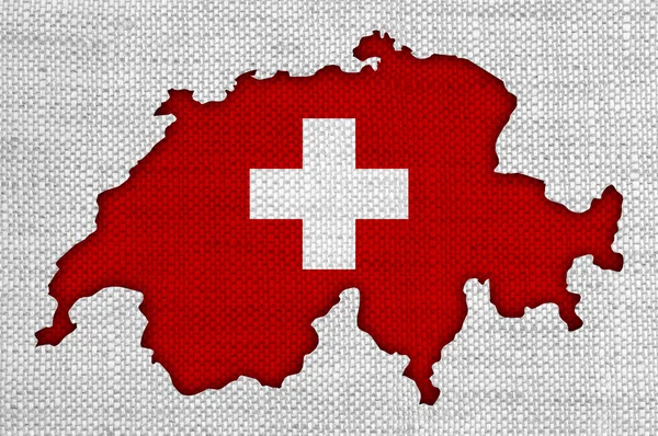 Mapa e bandeira da Suíça em linho velho — Fotografia de Stock