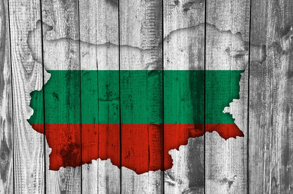 Map and flag of Bulgaria on weathered wood — Stockfoto