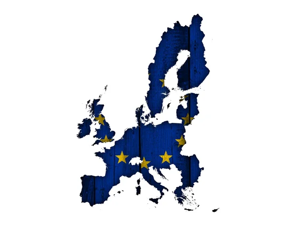 Karte und Fahne der EU auf verwittertem Holz — Stockfoto
