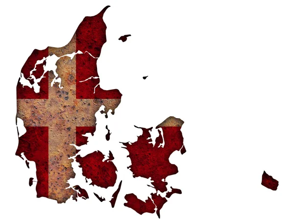 Map and flag of Denmark on rusty metal — Stock Photo, Image