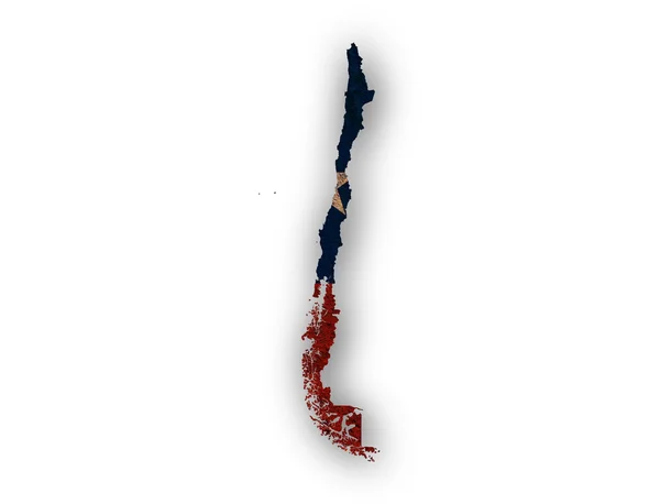 地図、古いリネンのチリの旗 — ストック写真