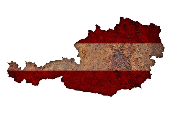 地图和国旗的奥地利上生锈的金属 — 图库照片
