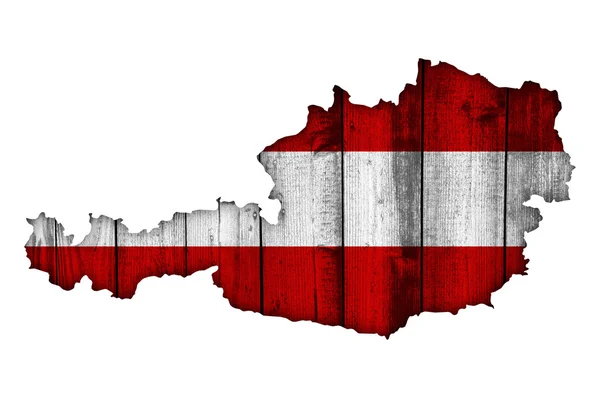 Carte et drapeau de l'Autriche sur bois altéré — Photo