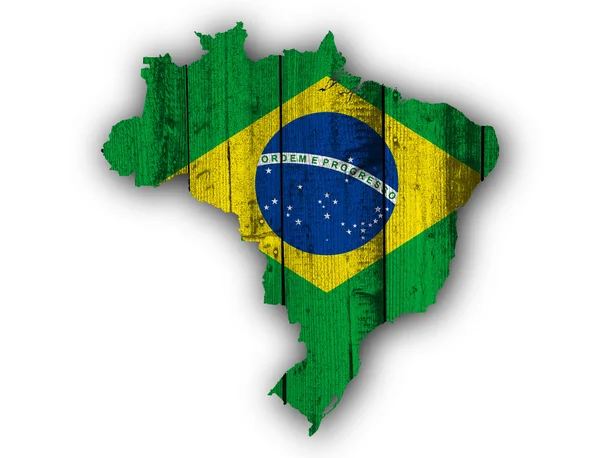 Mapa i flaga Brazylii na drewno — Zdjęcie stockowe