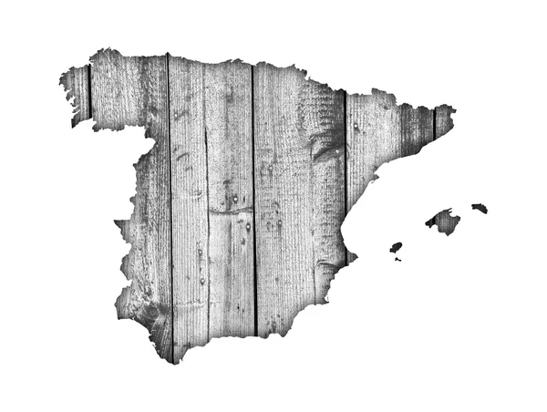 Mapa da Espanha sobre madeira intemperizada — Fotografia de Stock