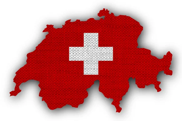 Mapa e bandeira da Suíça em linho velho — Fotografia de Stock