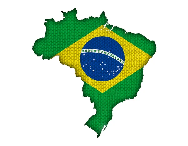 Mapa e bandeira do Brasil em linho velho — Fotografia de Stock