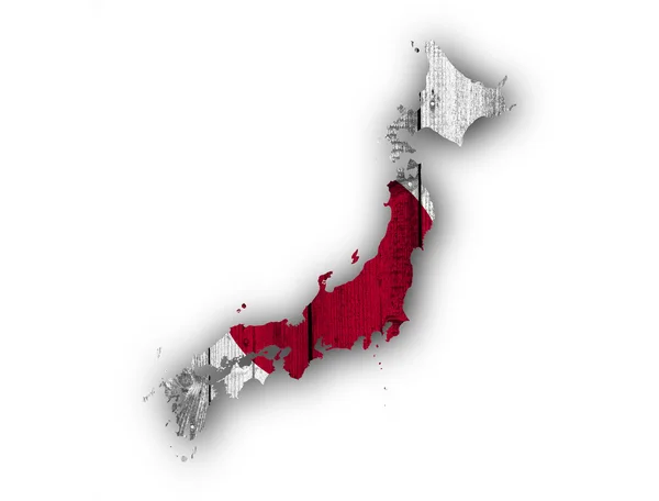 Mapa y bandera de Japón sobre madera envejecida — Foto de Stock