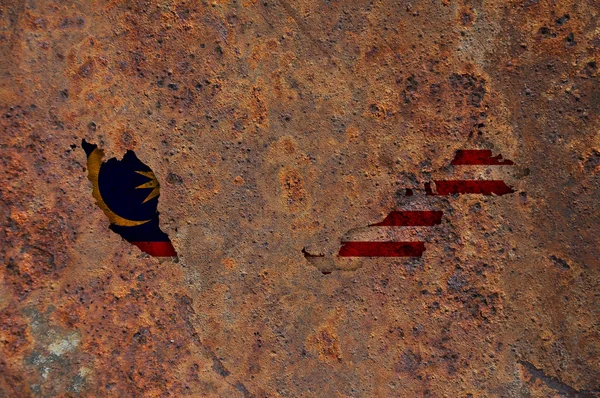 Mapa e bandeira da Malásia em metal enferrujado — Fotografia de Stock