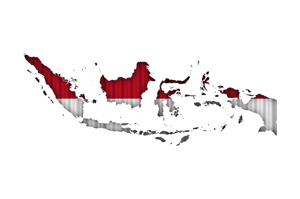 Mapa y bandera de Indonesia sobre hierro ondulado — Foto de Stock