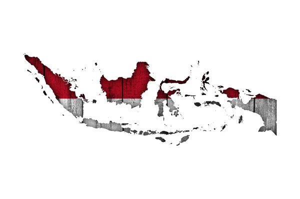 Karte und Flagge Indonesiens auf verwittertem Holz — Stockfoto