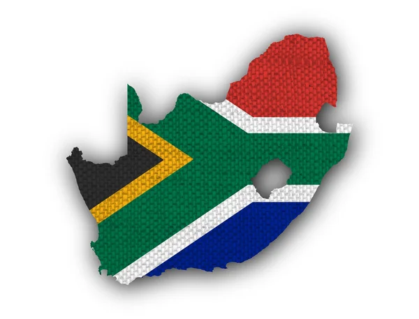 Карта и флаг ЮАР на старом постельном белье — стоковое фото