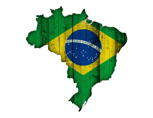 Carte et drapeau du Brésil sur bois altéré — Photo