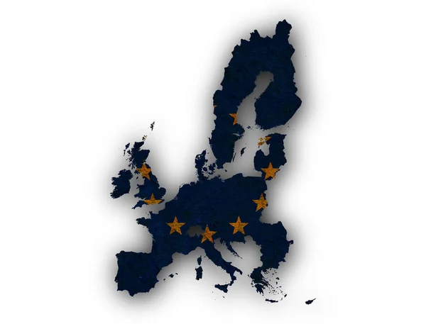 Mapa y bandera de la UE sobre metal oxidado — Foto de Stock