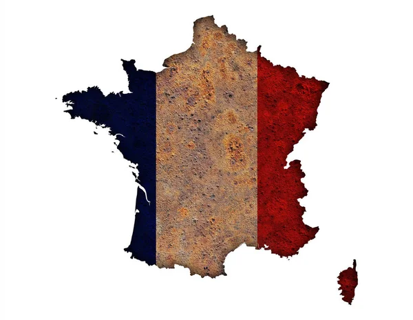 Χάρτης και σημαία της Γαλλίας στο Σκουριασμένο μέταλλο — Φωτογραφία Αρχείου