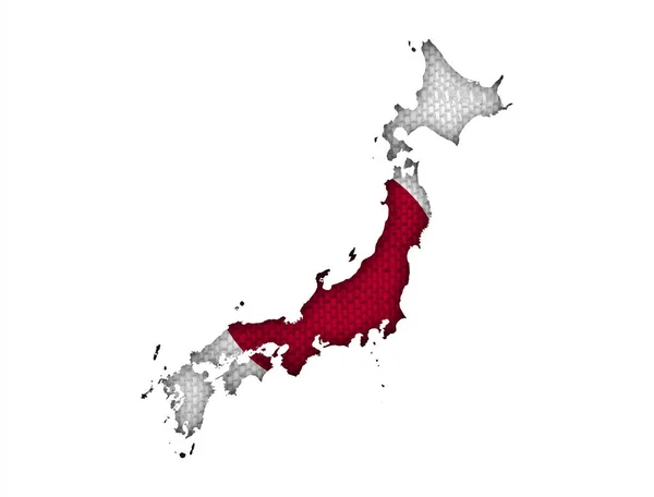 Mapa y bandera de Japón en lino viejo —  Fotos de Stock