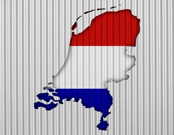 Carte et drapeau des Pays-Bas sur tôle ondulée — Photo