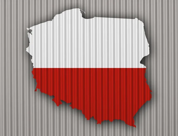 Mapa e bandeira da Polônia em ferro ondulado — Fotografia de Stock