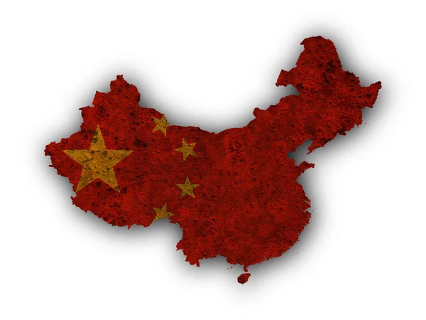 Carte et drapeau de la Chine sur métal rouillé — Photo