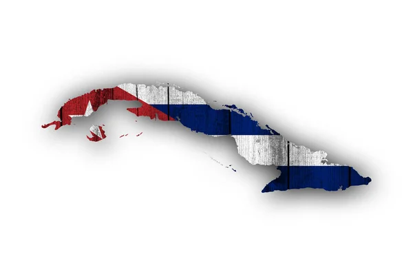 Mapa y bandera de Cuba sobre madera envejecida — Foto de Stock