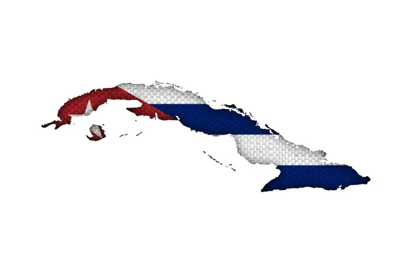 Carte et drapeau de Cuba sur vieux draps — Photo