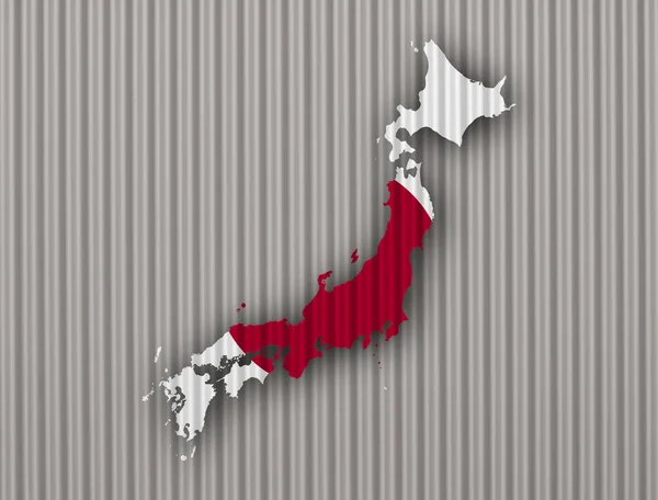 Map and flag of Japan on corrugated iron — Stock Photo, Image