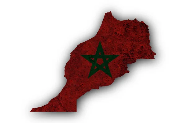 Karte und Flagge Marokkos auf rostigem Metall — Stockfoto