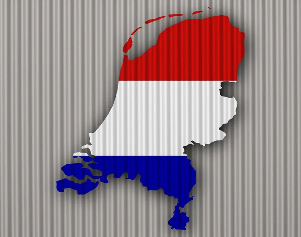 Map and flag of the Netherlands on corrugated iron — Stock Photo, Image