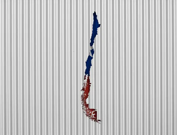 Map and flag of Chile on corrugated iron — Stock Photo, Image