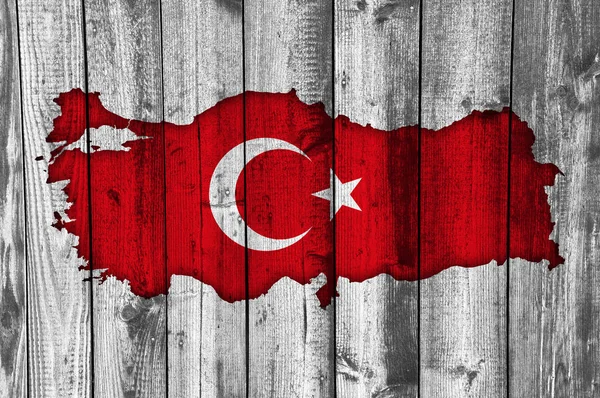 Peta dan bendera Turki pada kayu lapuk — Stok Foto