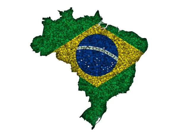 Carte et drapeau du Brésil sur graines de pavot — Photo