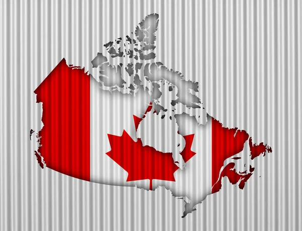 地图和加拿大在铁皮上国旗 — 图库照片