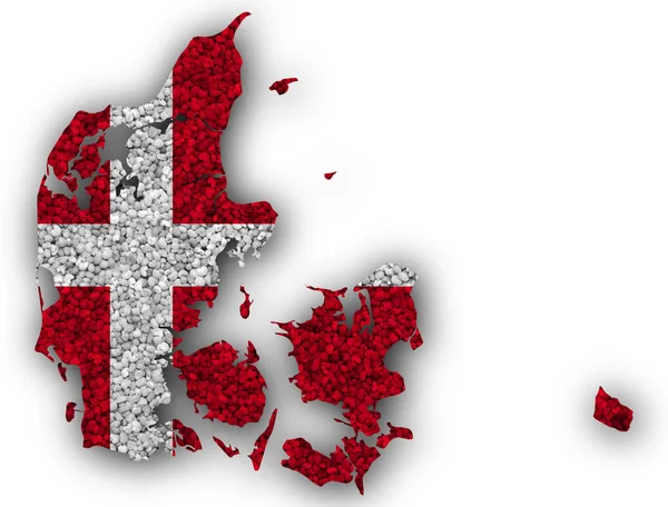 Mappa e bandiera della Danimarca sui semi di papavero — Foto Stock