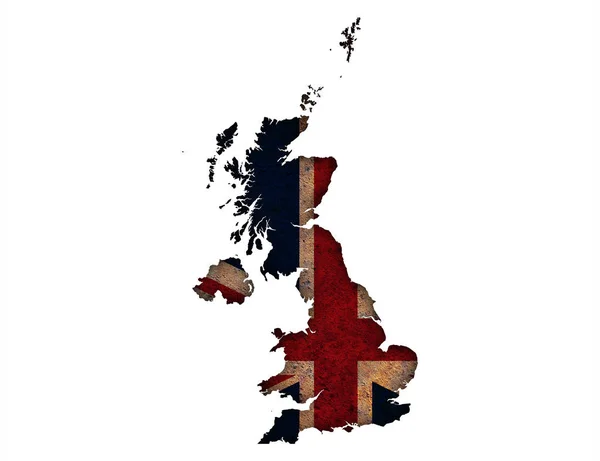 Map and flag of Great Britain on rusty metal, — Stock Photo, Image