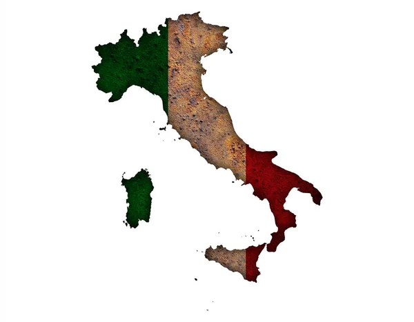 Carte et drapeau de l'Italie sur métal rouillé — Photo