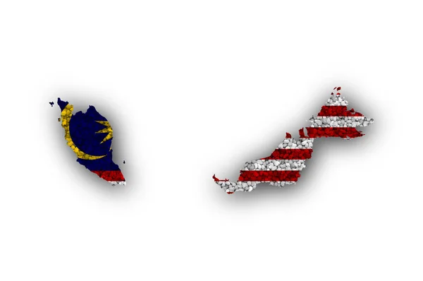 Mapy a vlajky z Malajsie na mákem — Stock fotografie