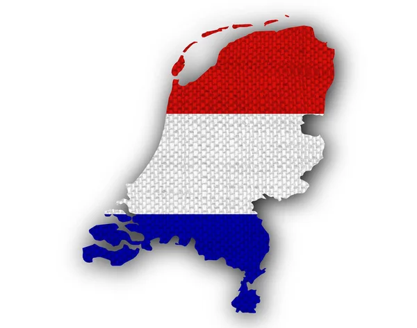 地図、古いリネンのオランダの国旗 — ストック写真