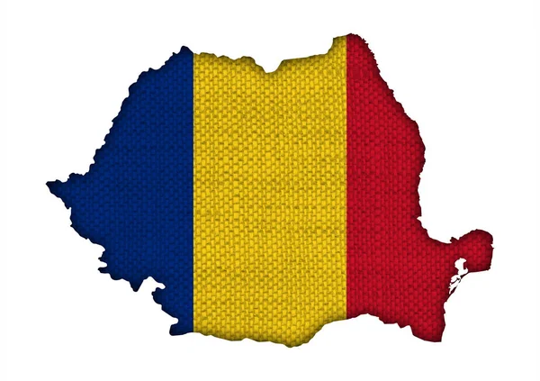 Mapa i flaga Rumunii na płótno stary — Zdjęcie stockowe