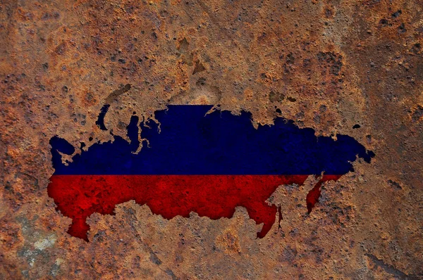 Mapa e bandeira da Rússia em metal enferrujado — Fotografia de Stock