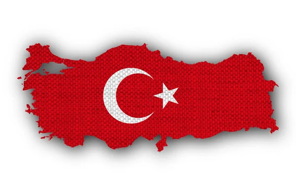 Χάρτης και σημαία της Τουρκίας στον παλιό λινό — Φωτογραφία Αρχείου