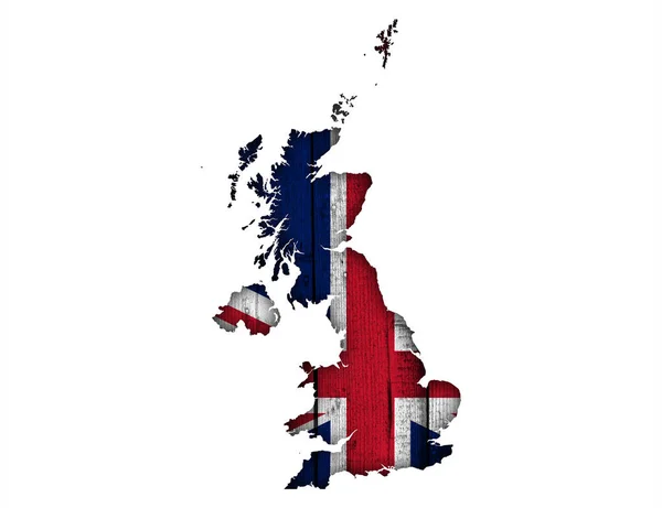 Map and flag of Great Britain on wood, — Stock Photo, Image