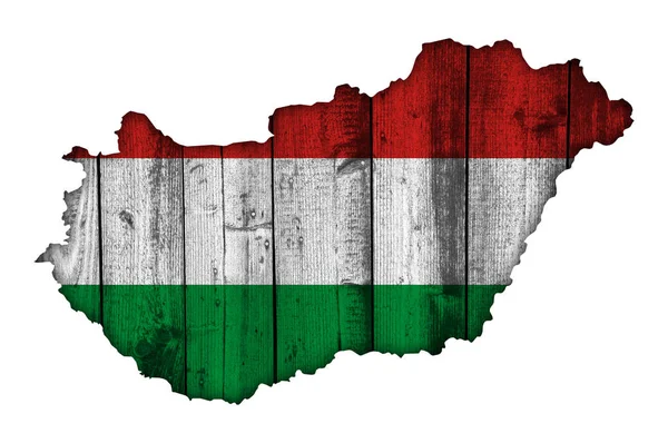 Mapa y bandera de Hungría sobre madera envejecida — Foto de Stock