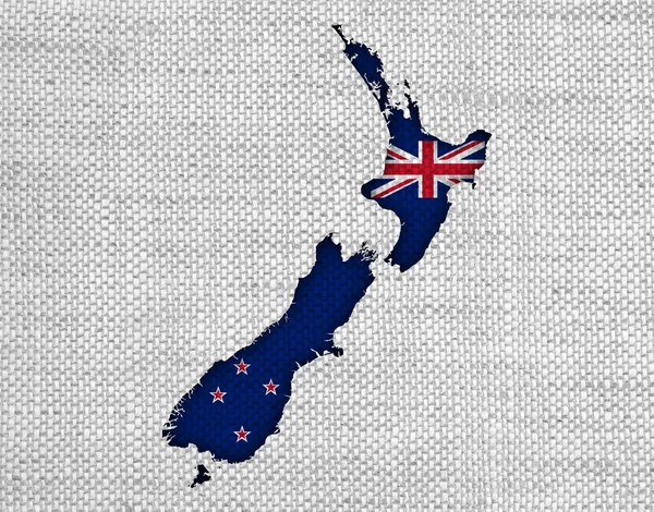 Térkép és a vászon Új-Zéland zászlaja, — Stock Fotó